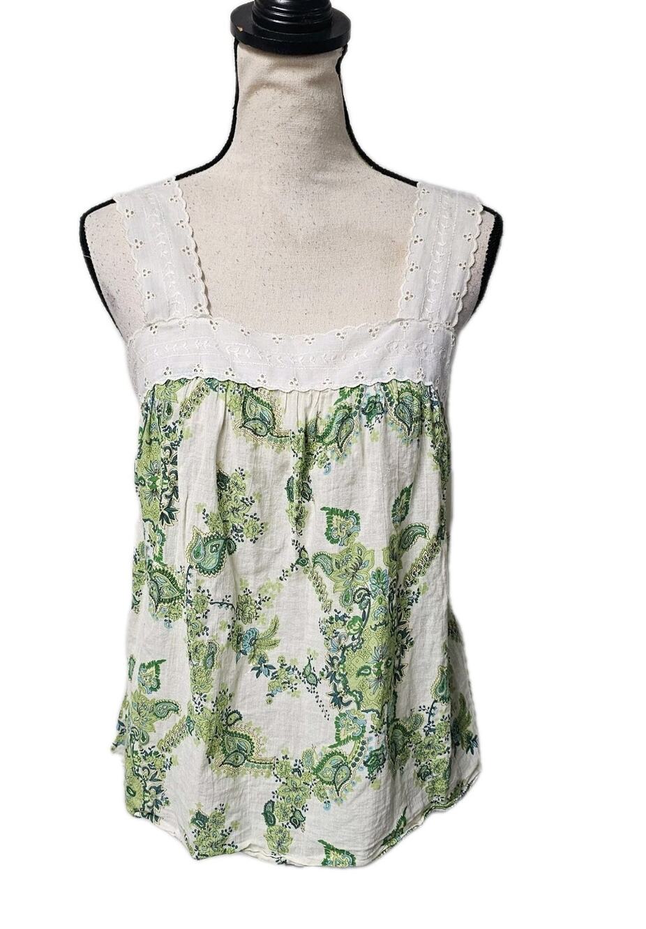Motherhood Boho Paisley Top Womens Med Cottagecore Lace Trim Tank Forest Fairy